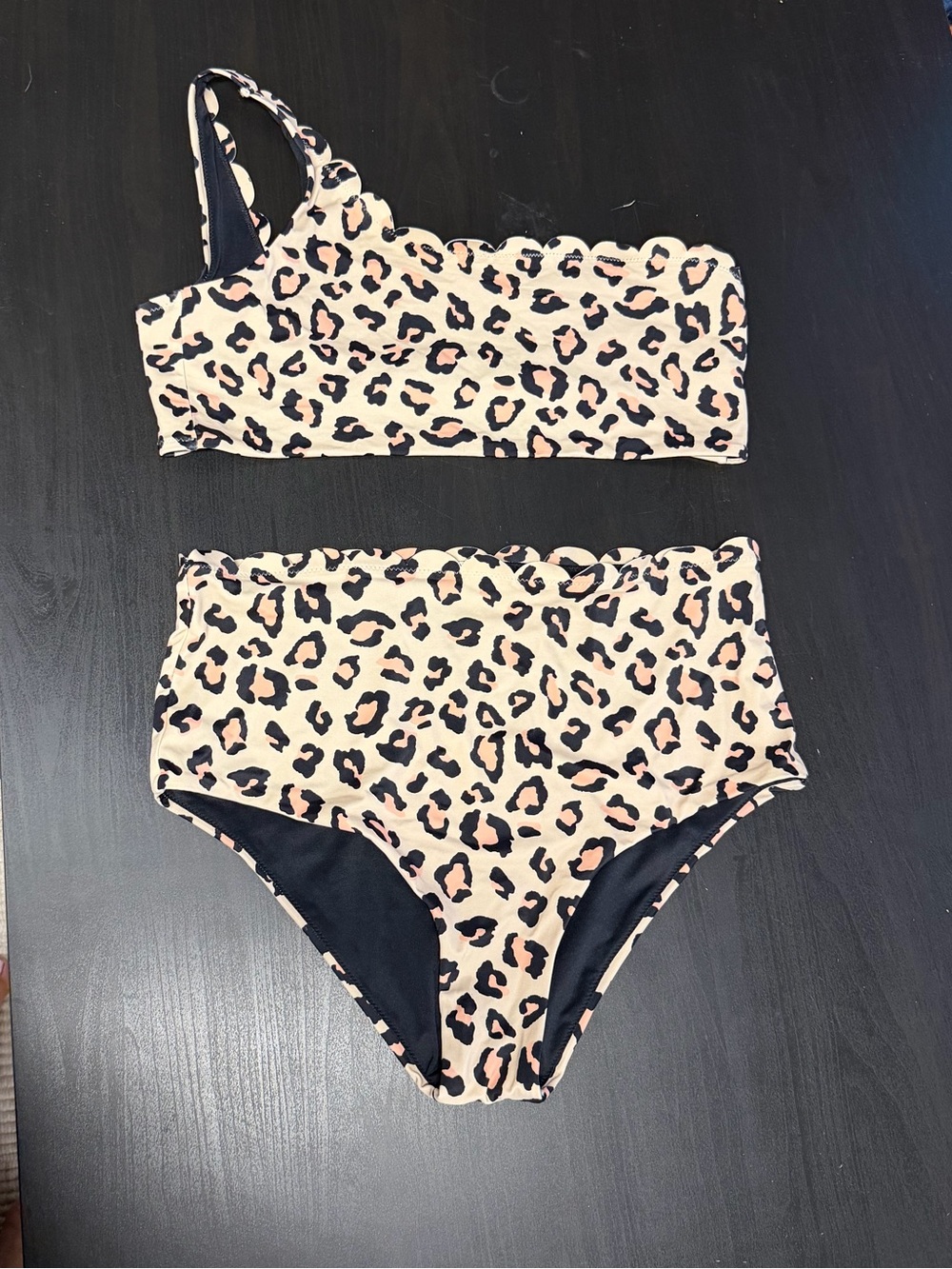 Chelsea28 Black Bikini Top with Beige and Black Leopard Accents
